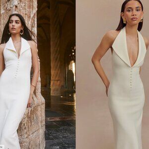 Meshki Annita Crepe Halter Midi Dress – Ivory (Size XS)